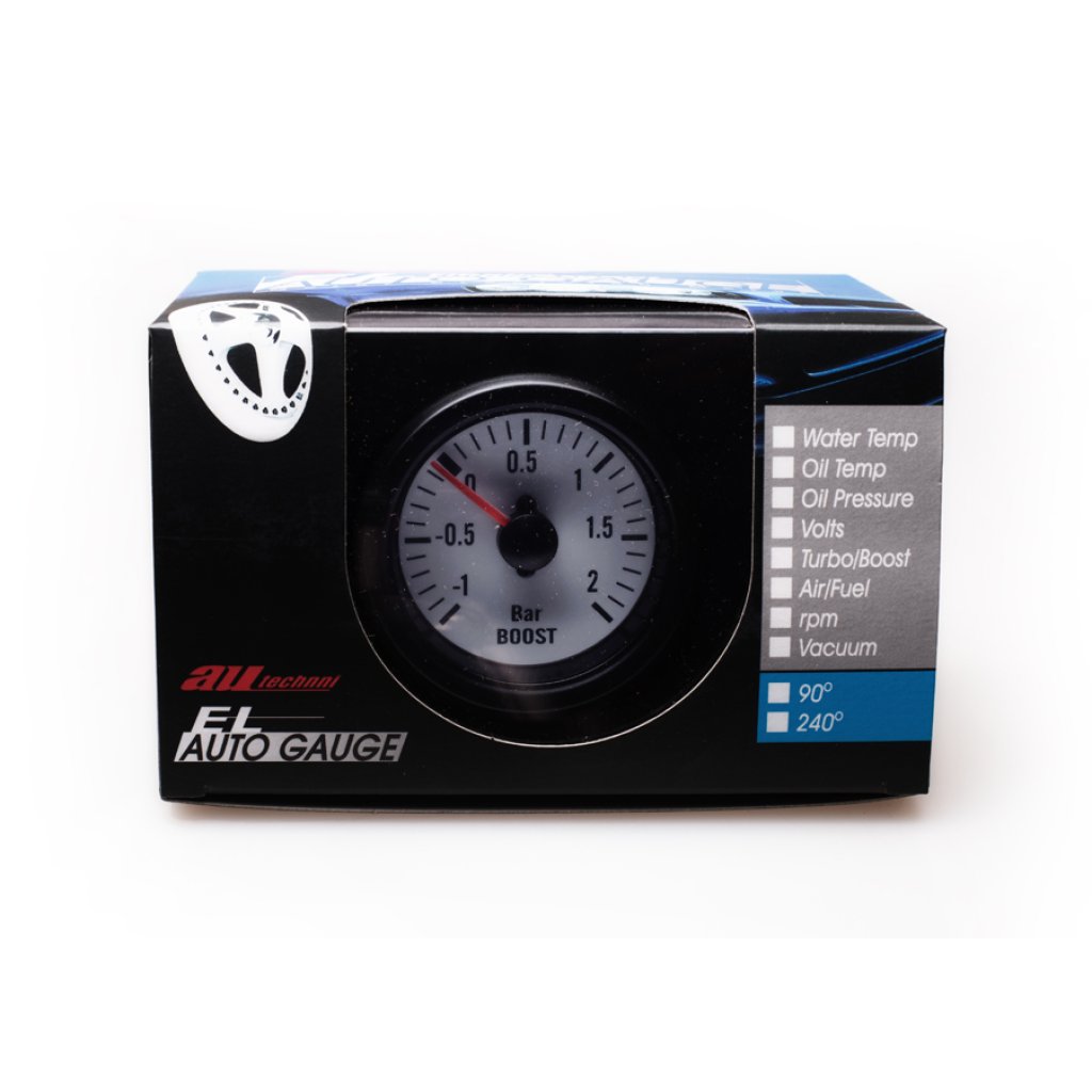 Autogauge palubní přístroj - tlak turba s bílým podkladem