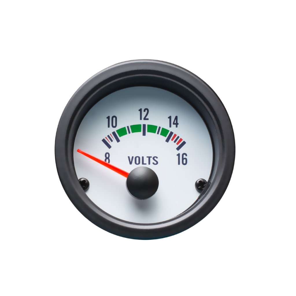 Autogauge palubní přístroj - voltmetr s bílým podkladem