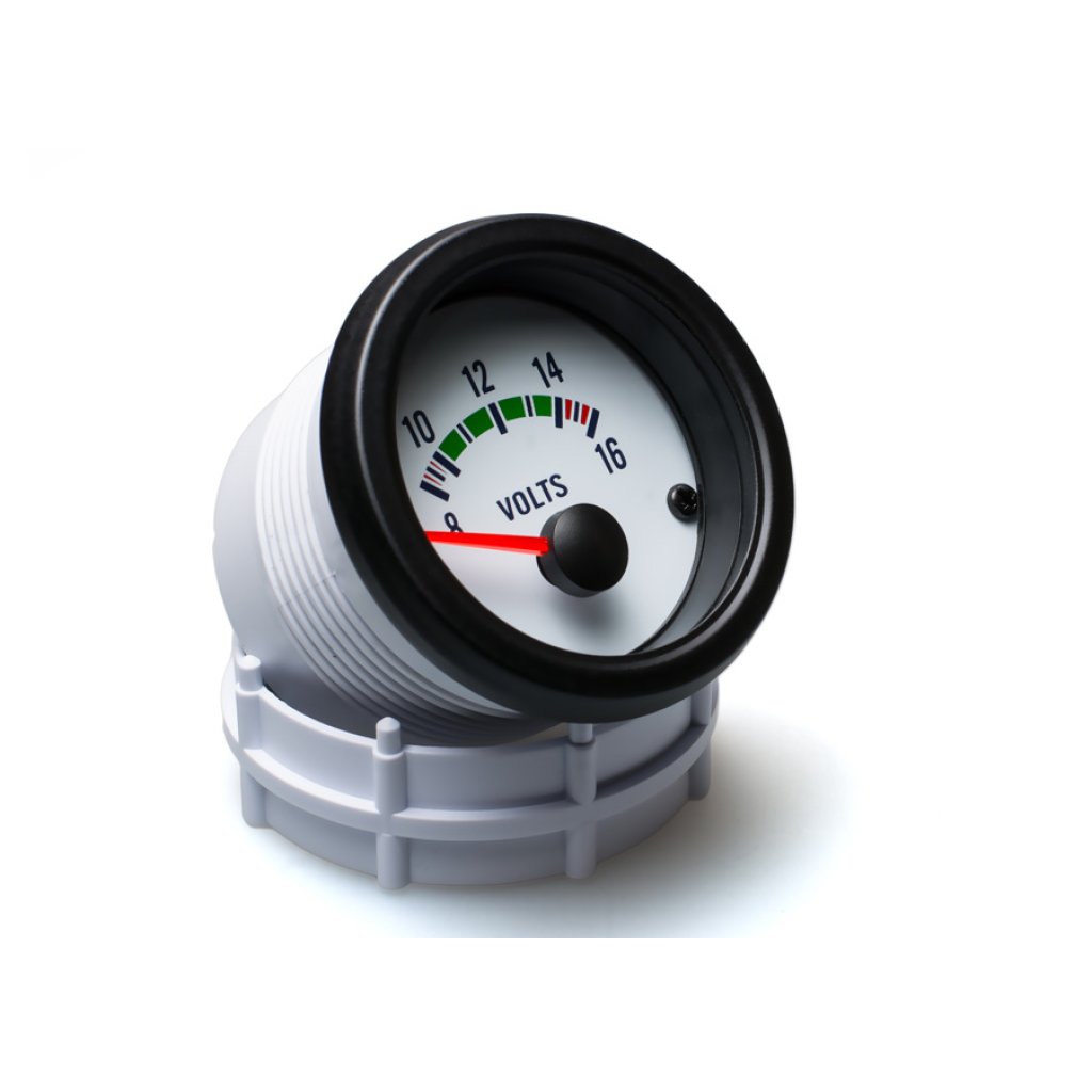 Autogauge palubní přístroj - voltmetr s bílým podkladem