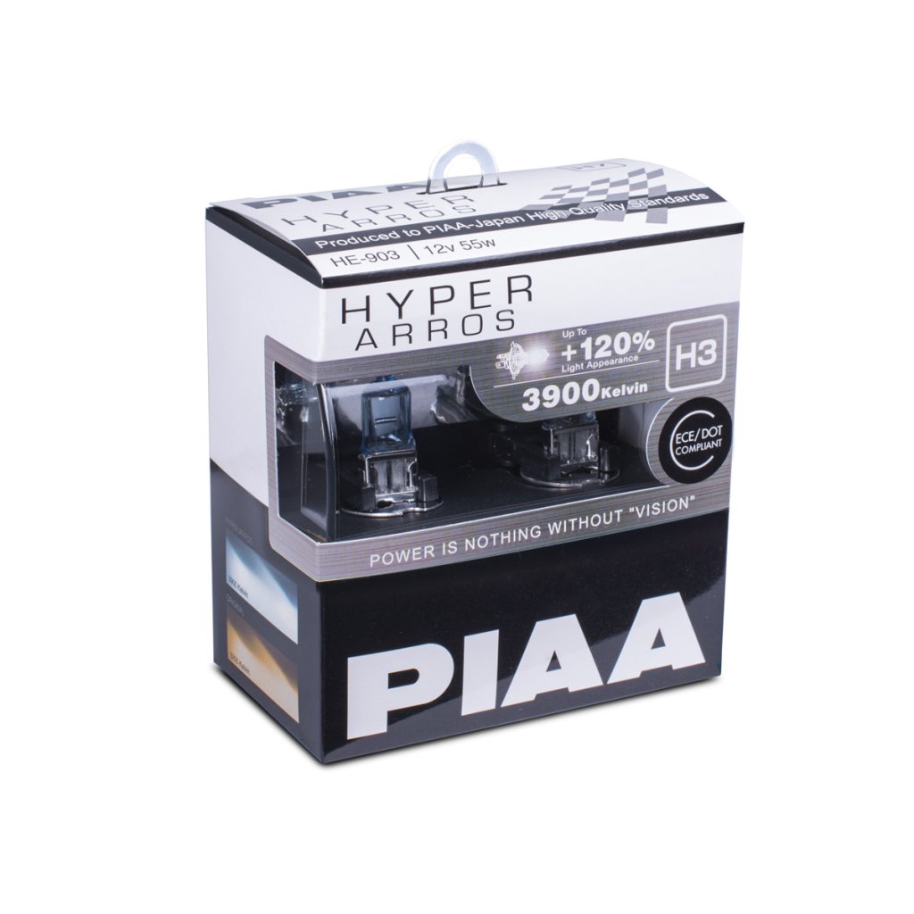 Autožárovky PIAA Hyper Arros 3900K H3 - o 120 % vyšší svítivost, zvýšený jas