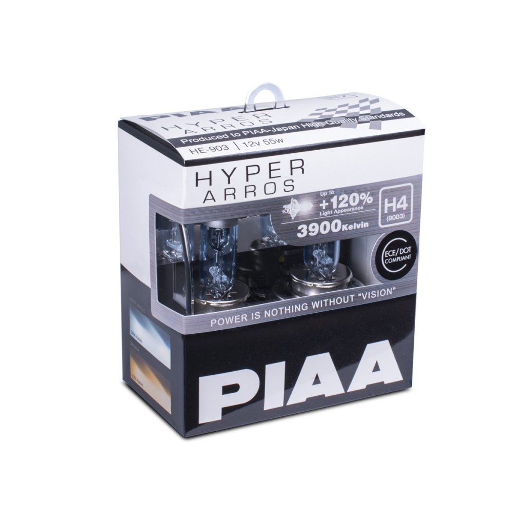 Autožárovky PIAA Hyper Arros 3900K H4 - o 120 % vyšší svítivost, zvýšený jas