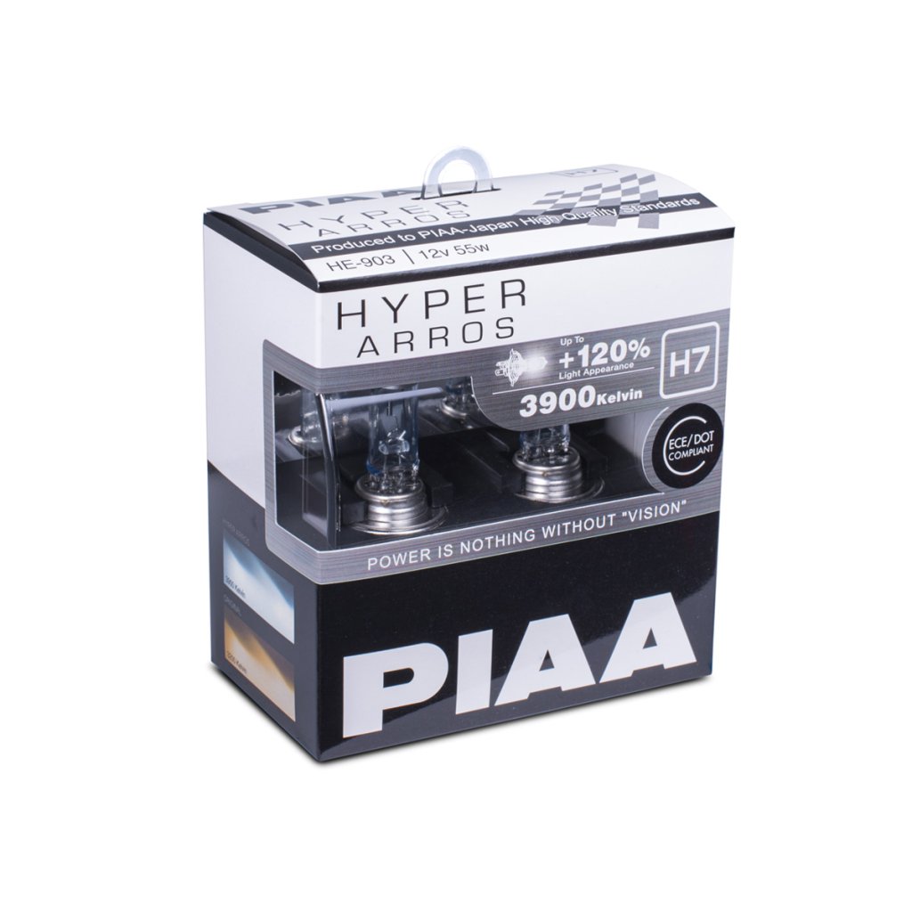 Autožárovky PIAA Hyper Arros 3900K H7 - o 120 % vyšší svítivost, zvýšený jas