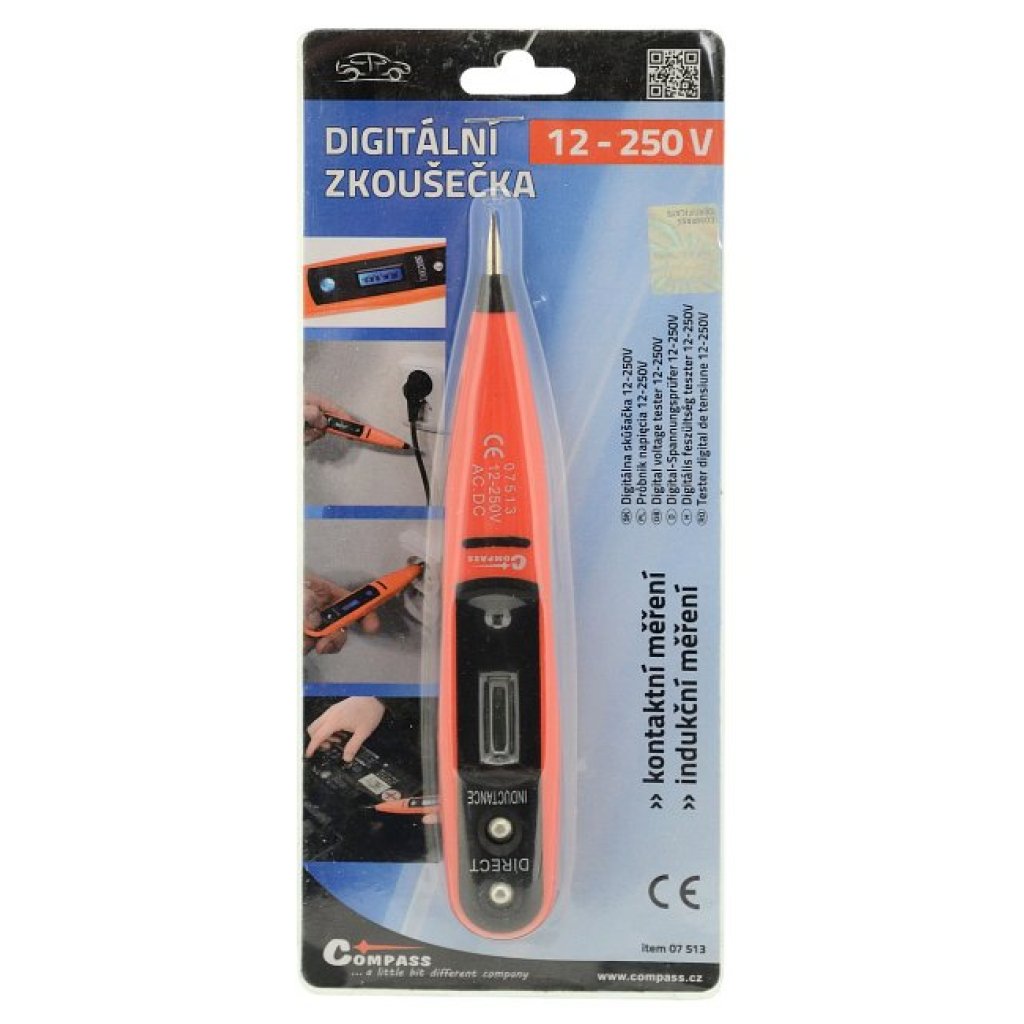 Autozkoušečka napětí digitální 12-250V, 07513