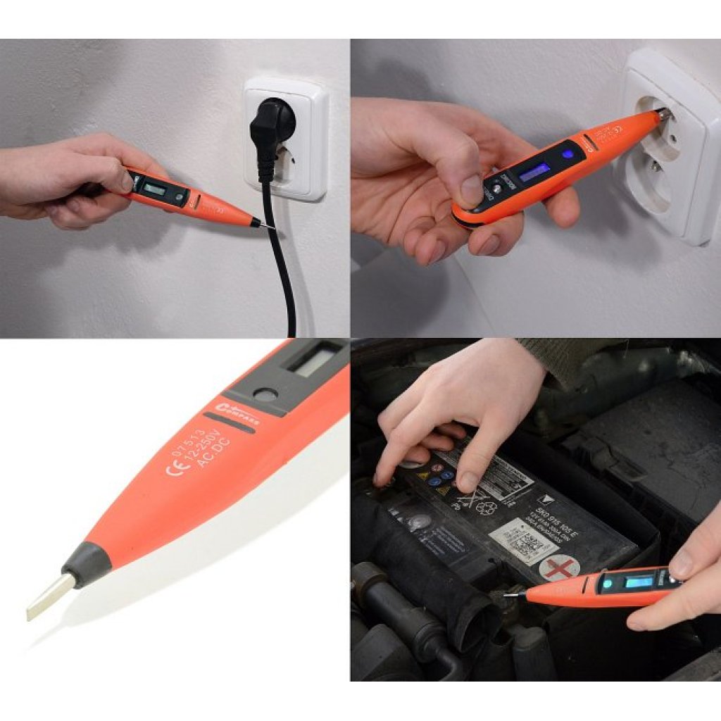 Autozkoušečka napětí digitální 12-250V, 07513