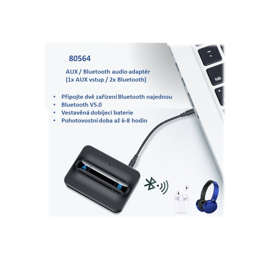 AUX / Bluetooth audio adaptér (1x AUX vstup / 2x Bluetooth)