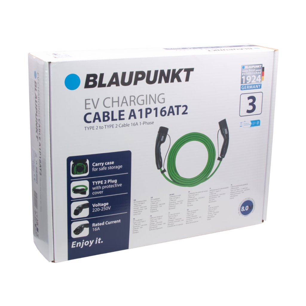 BLAUPUNKT nabíjecí kabel pro elektromobily 16A/1fáze/Typ2->2/8m