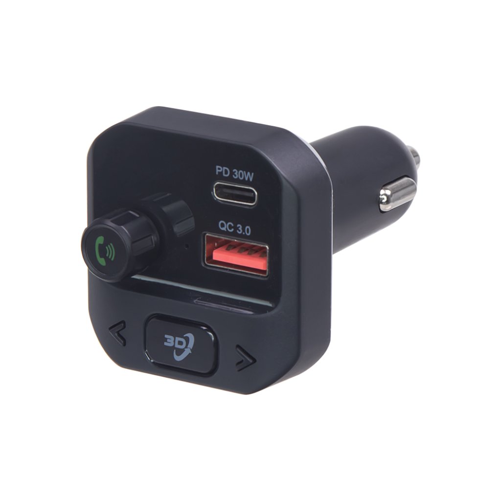 Bluetooth/MP3/FM modulátor bezdrátový s SD portem do CL s 3D stereo, USB-C / USB QC3.0