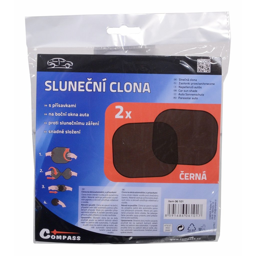 Clona sluneční na boční okno černá, 2 přísavky, 06101