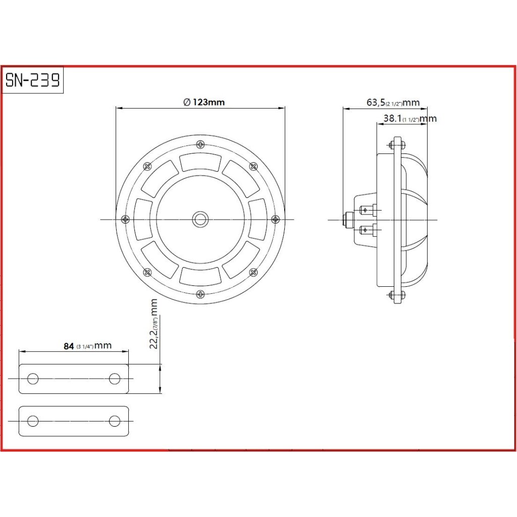 Diskový klakson (vysoký a nízký tón), červený, 120mm, 12V