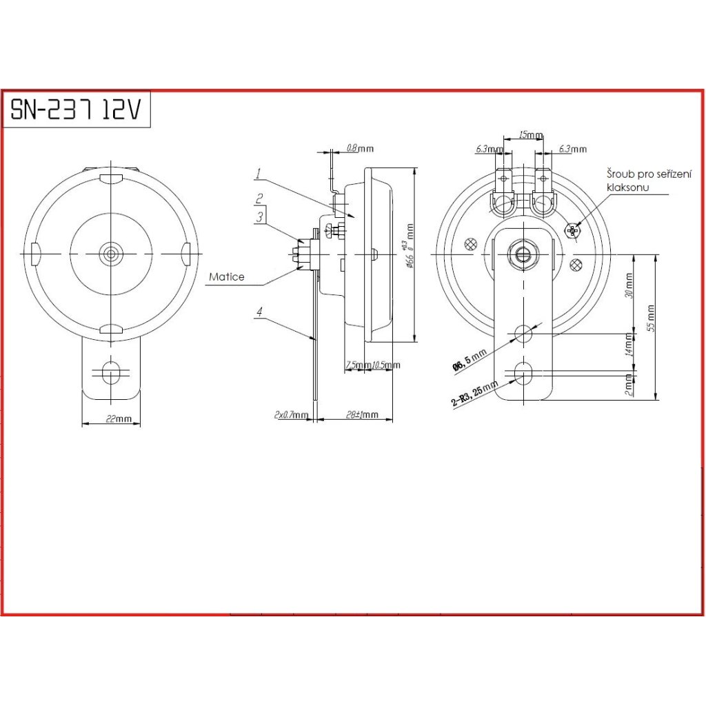 Diskový klakson (vysoký a nízký tón), průměr 65mm, 12V