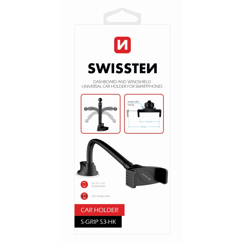 Držák mobilu na přísavku SWISSTEN S-GRIP S3, husí krk, 45465