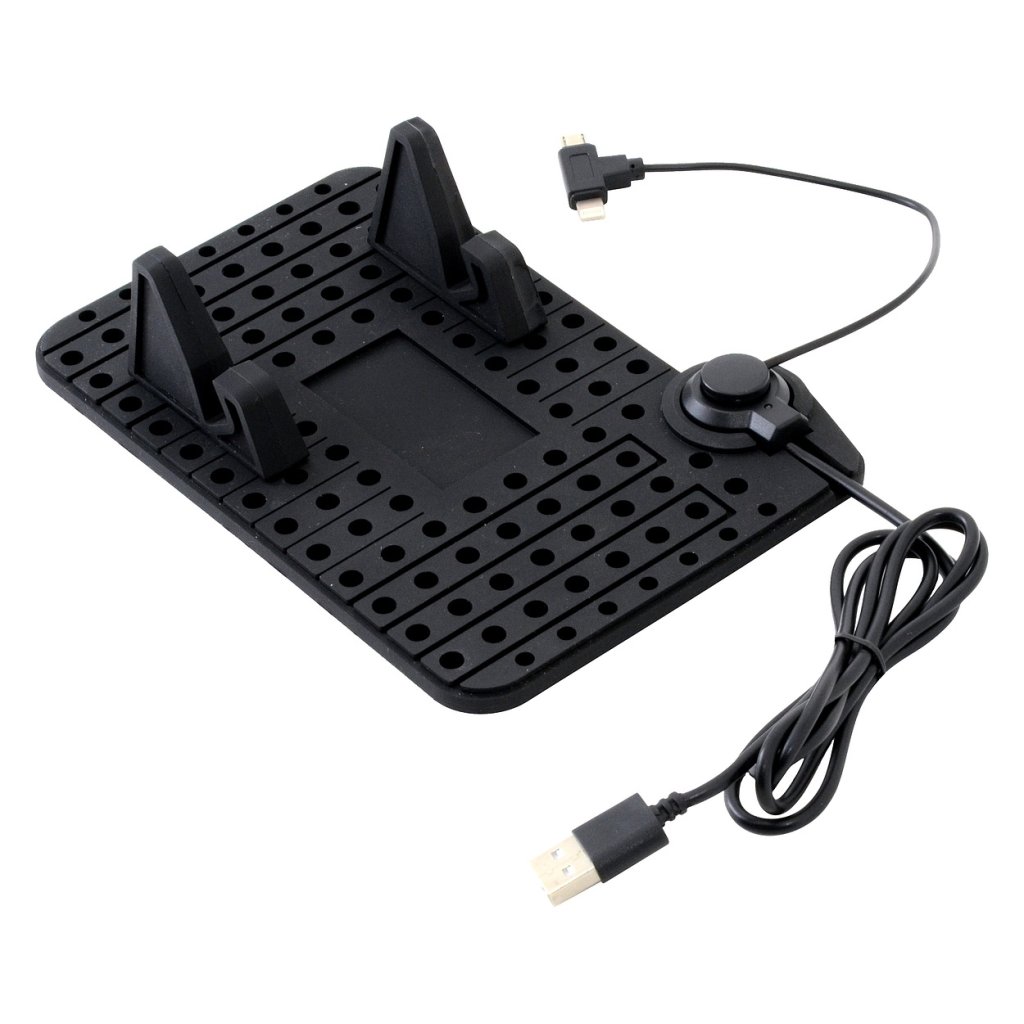 Držák telefonu s podložkou a kabelem micro USB/Apple, 06259