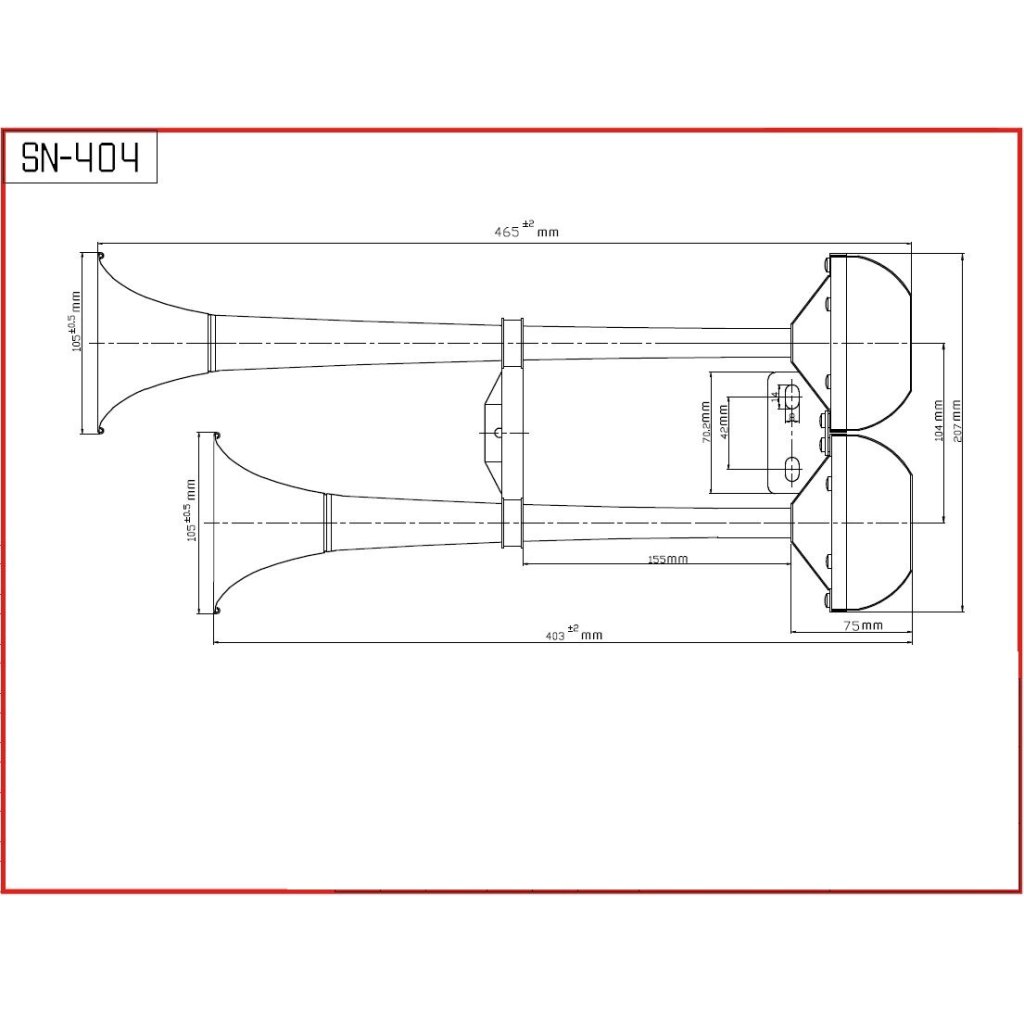 Dual-fanfára 465/410mm, nerezová, 12V, elektromagnetická