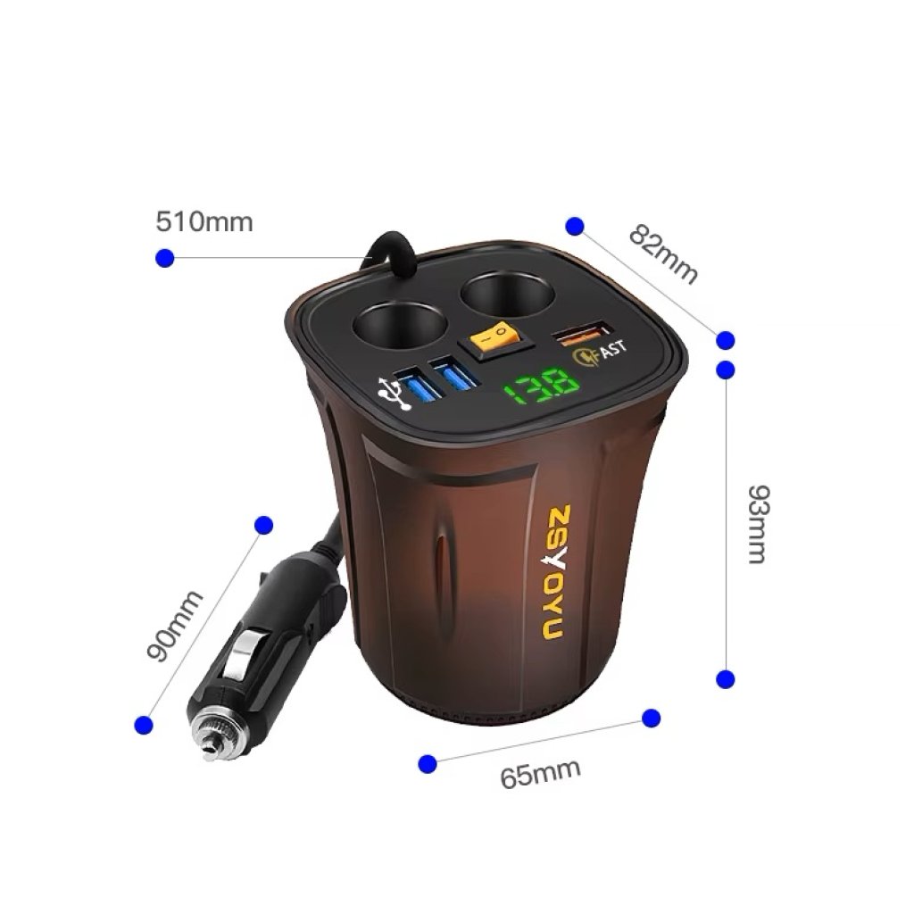 Dvojitá CL zásuvka s 3x USB+voltmetrem do držáku nápojů