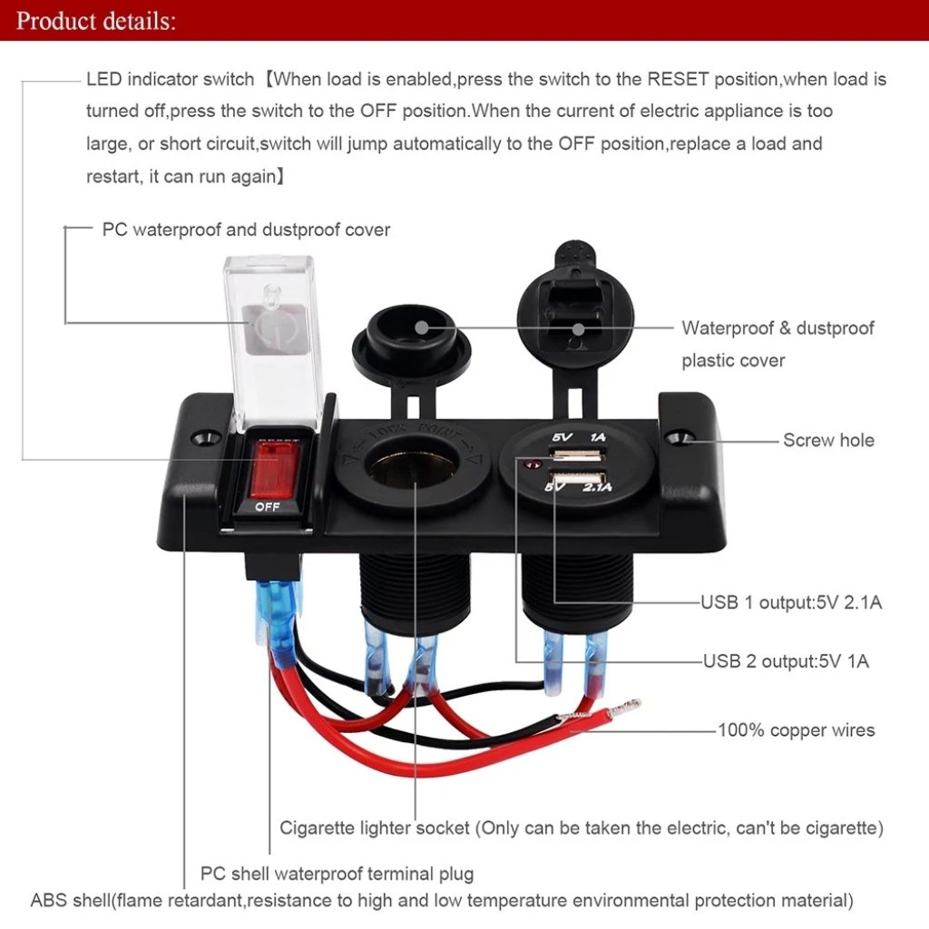 Dvojitá zásuvka do panelu 1x CL, 2x nabíječka USB + vypínač s jističem 16A