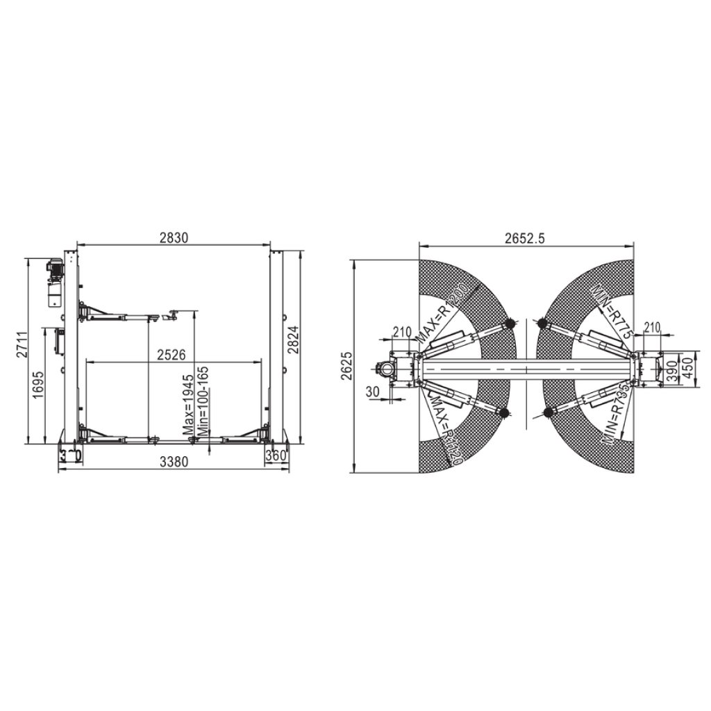 Dvousloupový zvedák 4t, elektrohydraulický - F1708