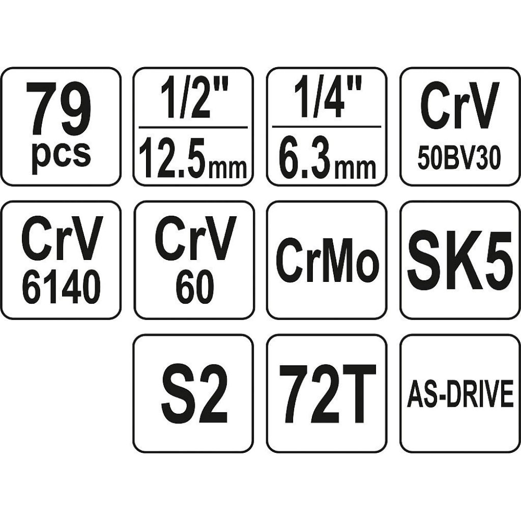 Gola sada 1/2", 1/4'' + příslušenství 79 ks - YT-38911