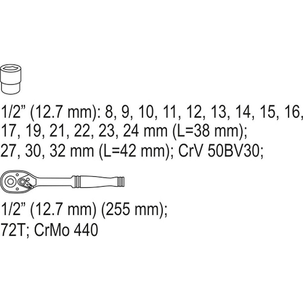 Gola sada 1/2", 19 ks - YT-38681