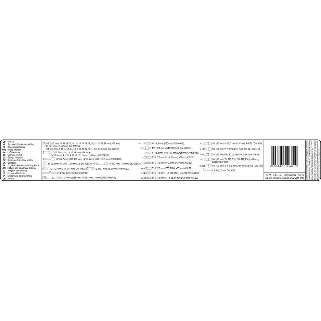 Gola sada 1/4" a 1/2", 94 ks - YT-12681