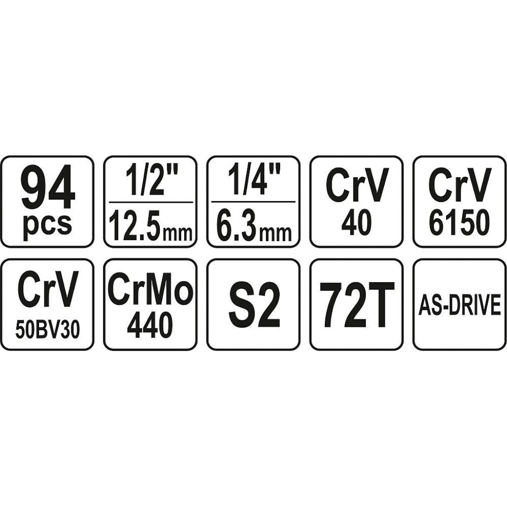 Gola sada 1/4" a 1/2", 94 ks - YT-12681