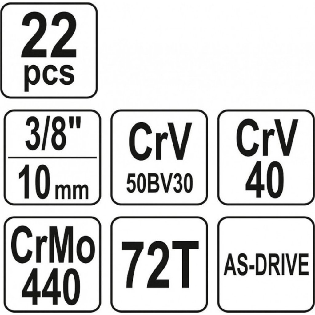 Gola sada 3/8", 22 ks - YT-38561