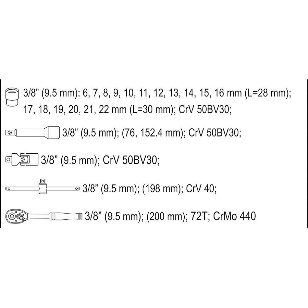 Gola sada 3/8", 22 ks - YT-38561
