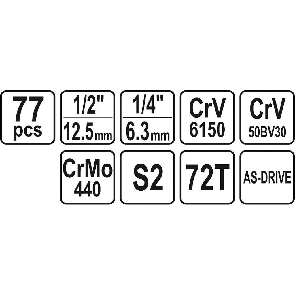 Gola sada s klíči 1/4" a 1/2", 77 ks - YT-38781
