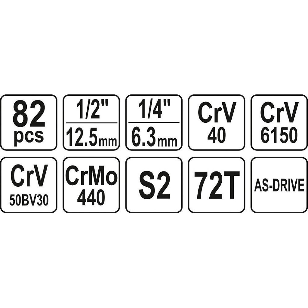 Gola sada s klíči 1/4" a 1/2", 82 ks - YT-12691