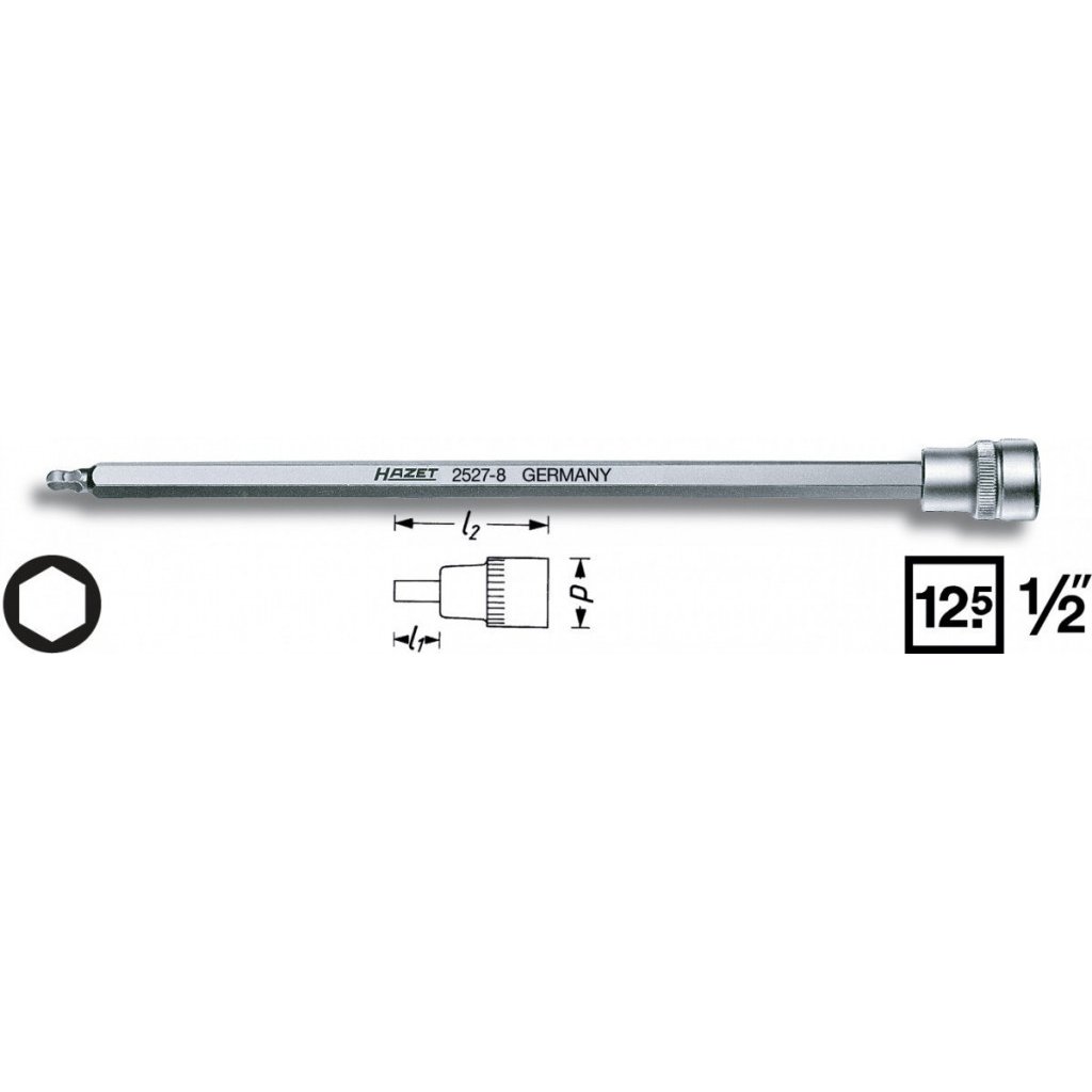 Hlavice s bitem HEX s kulovou hlavou 1/2" S8 Hazet 2527-8 - HA016310