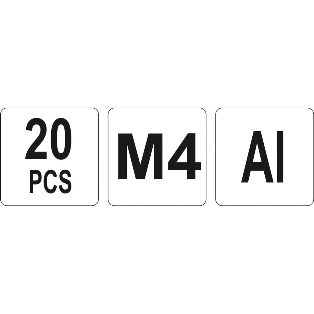 Hliníkové nýtovací matice M4, 20 ks - YT-36452