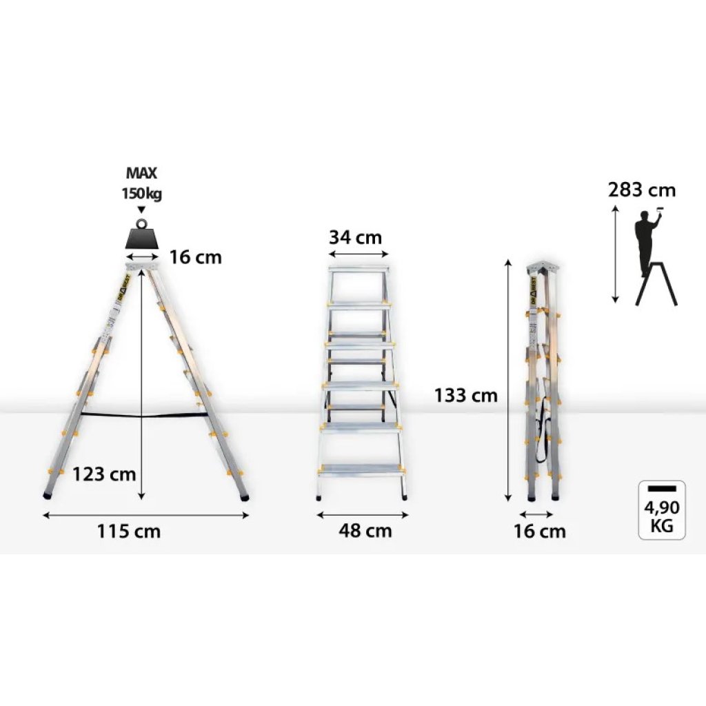Hliníkové štafle oboustranné, 2x6 stupňů, 2,83 m, max. zátěž 150 kg