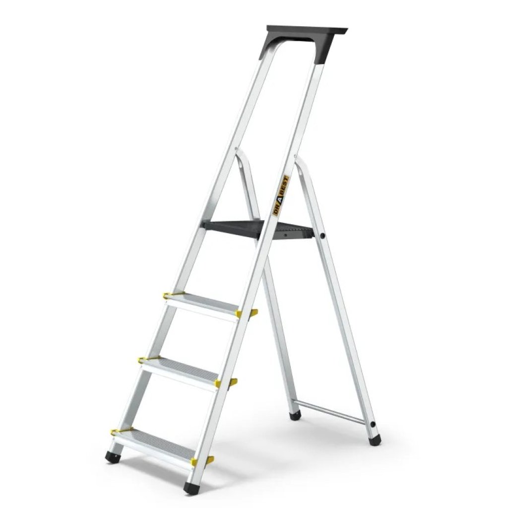 Hliníkový žebřík s policí, 4 stupně, 2,75 m, max. zátěž 150 kg