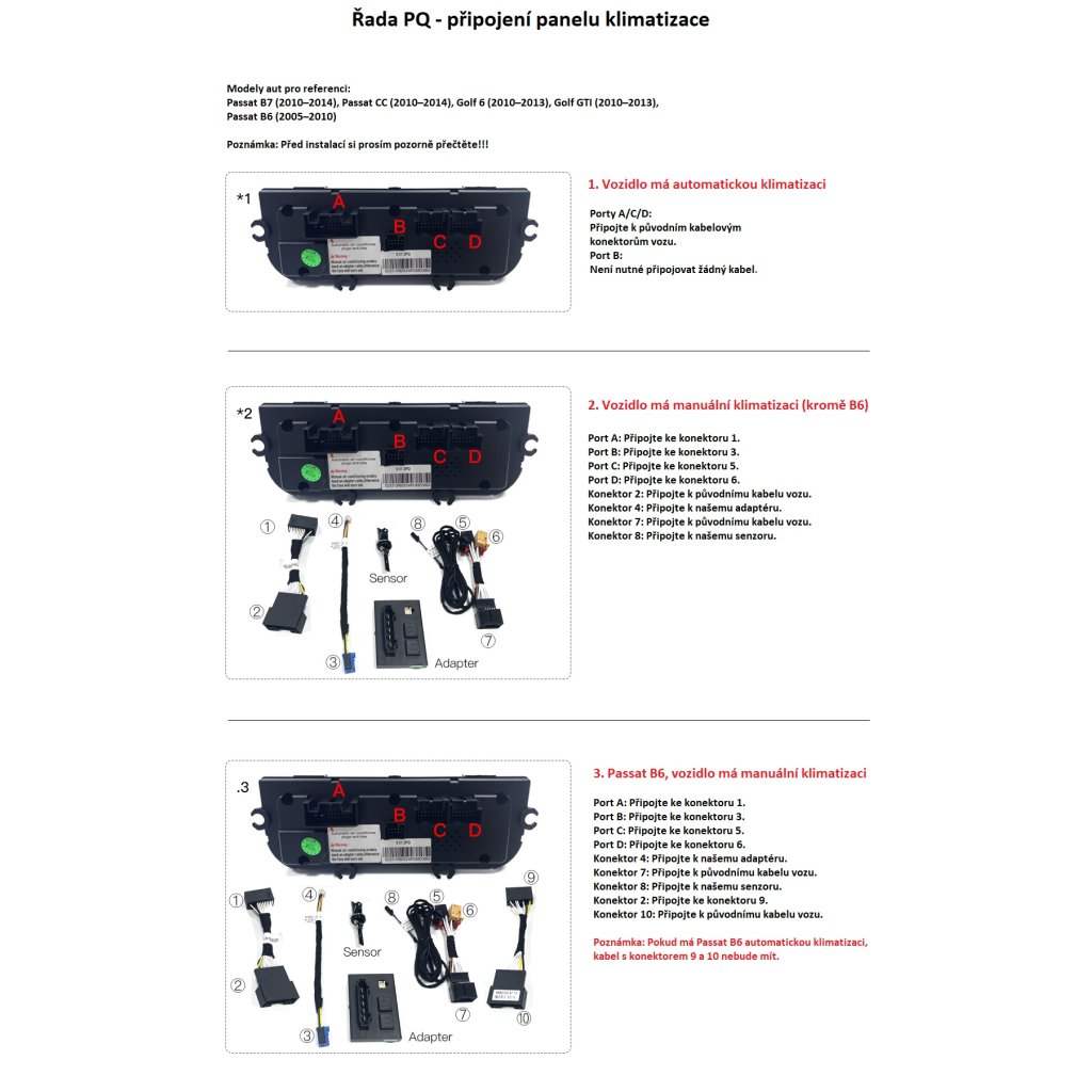 IPS dotykový panel klimatizace pro VW Passat B6/B7/CC 2010-2014