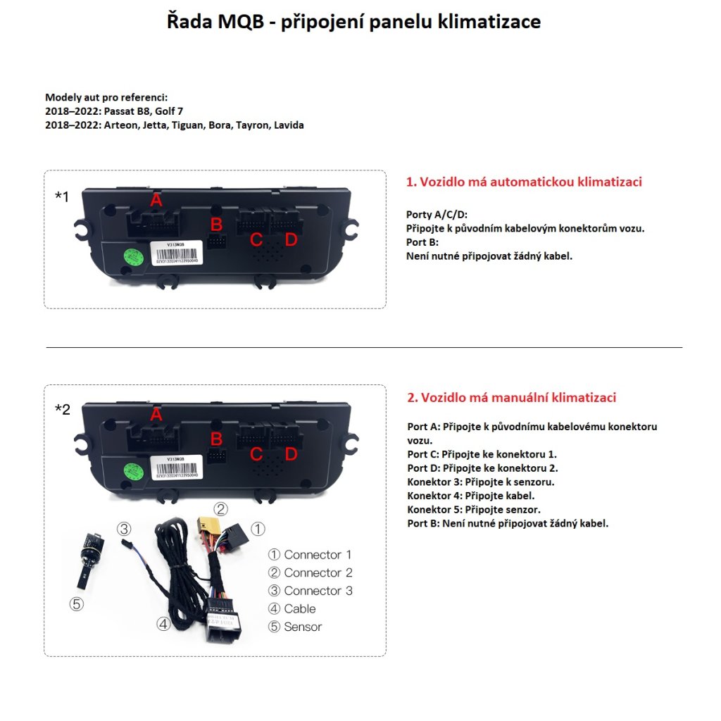IPS dotykový panel klimatizace pro VW Passat B8