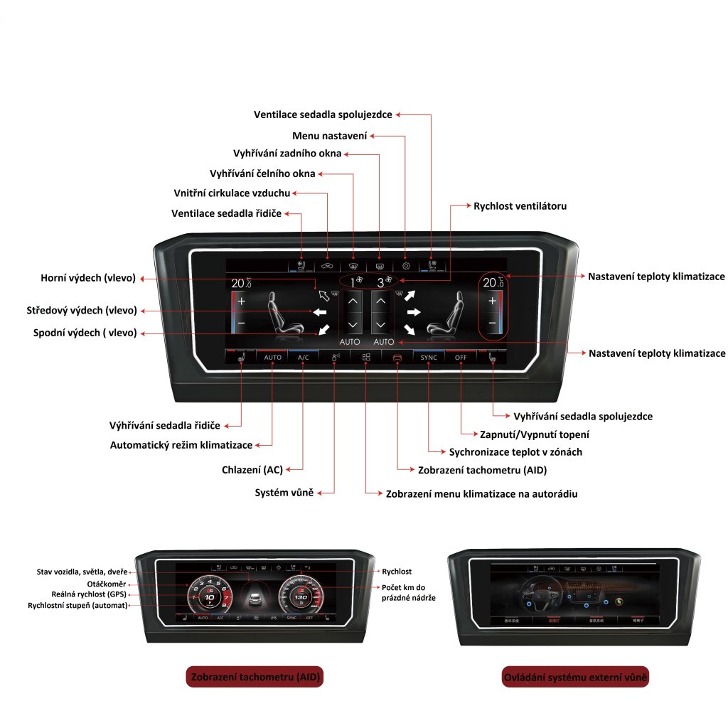 IPS dotykový panel klimatizace pro VW Passat B8