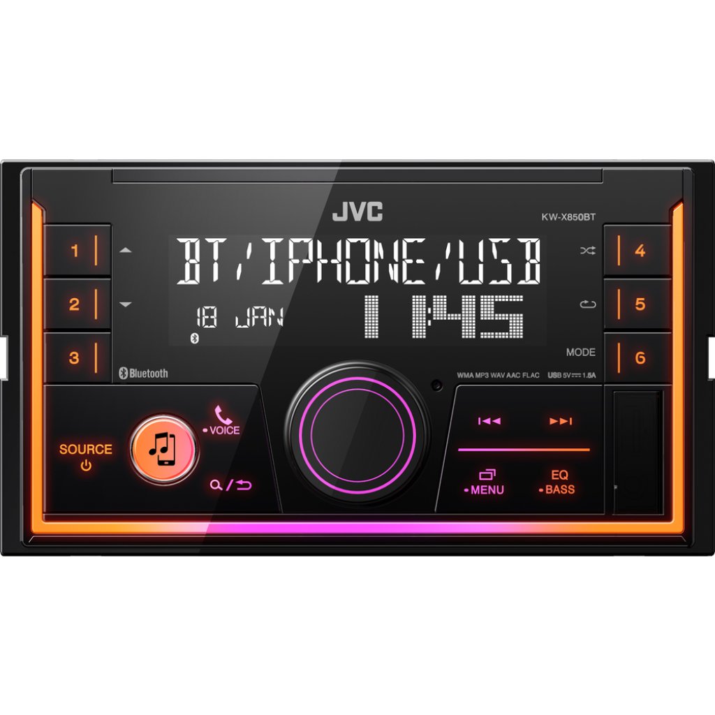 JVC 2DIN autorádio bez mechaniky/Bluetooth/USB/AUX/Multicolor
