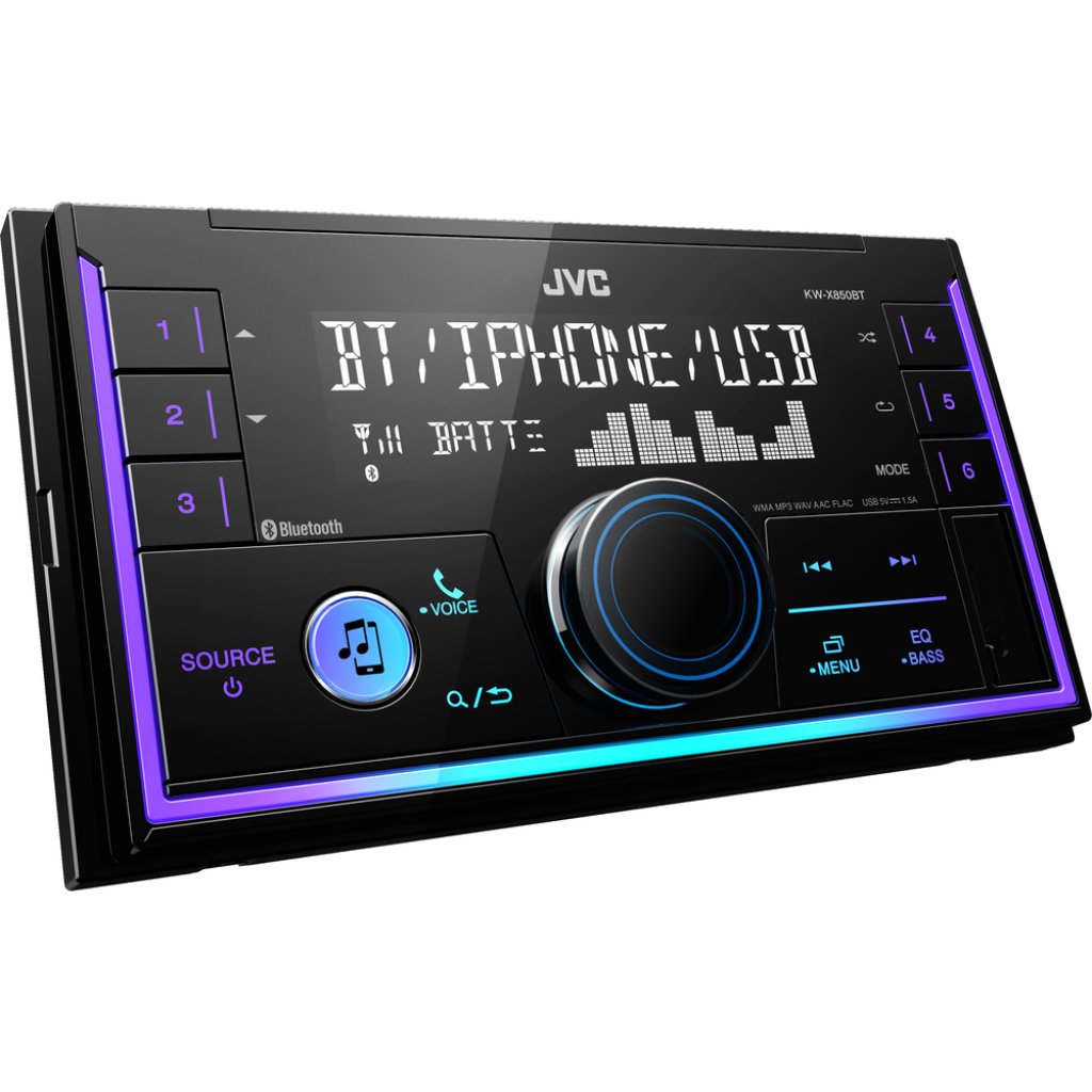 JVC 2DIN autorádio bez mechaniky/Bluetooth/USB/AUX/Multicolor