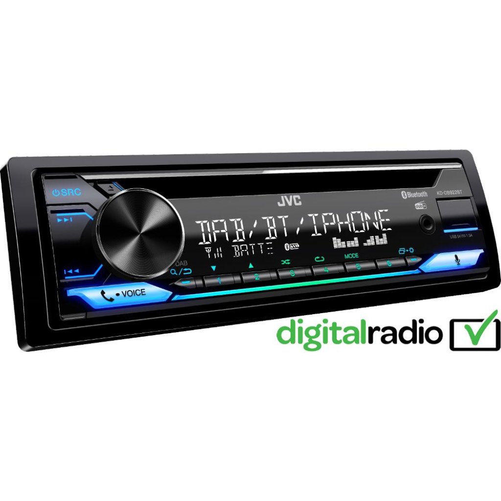 JVC DAB+ / FM autorádio s CD/Bluetooth/USB/AUX/odním.panel/multicolor