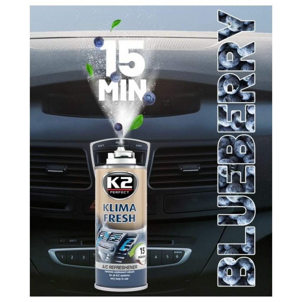K2 KLIMA FRESH 150 ml BLUEBERRY - osvěžuje vzduch interiéru vozu, K222BB