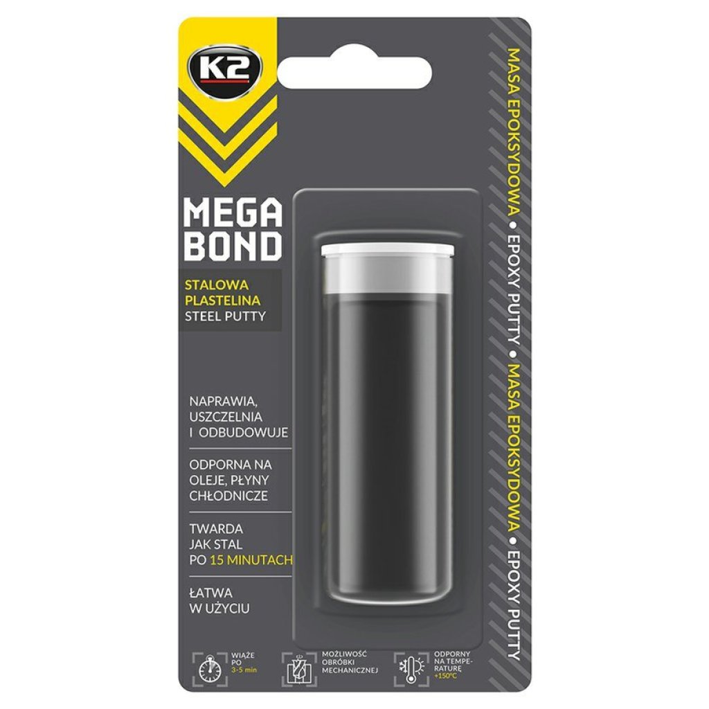 K2 MEGA BOND 40 g - ocelová plastelína na opravu a obnovu dílů (blistr), B323