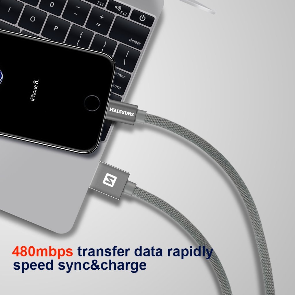 Kabel textile USB/Lightning SWISSTEN, černý, 45563