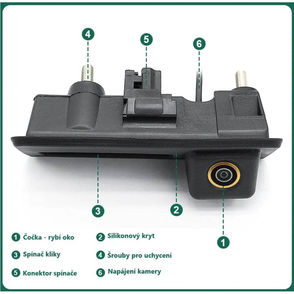 Kamera formát AHD/CVBS do vozu Audi / Škoda / Volkswagen v madle kufru