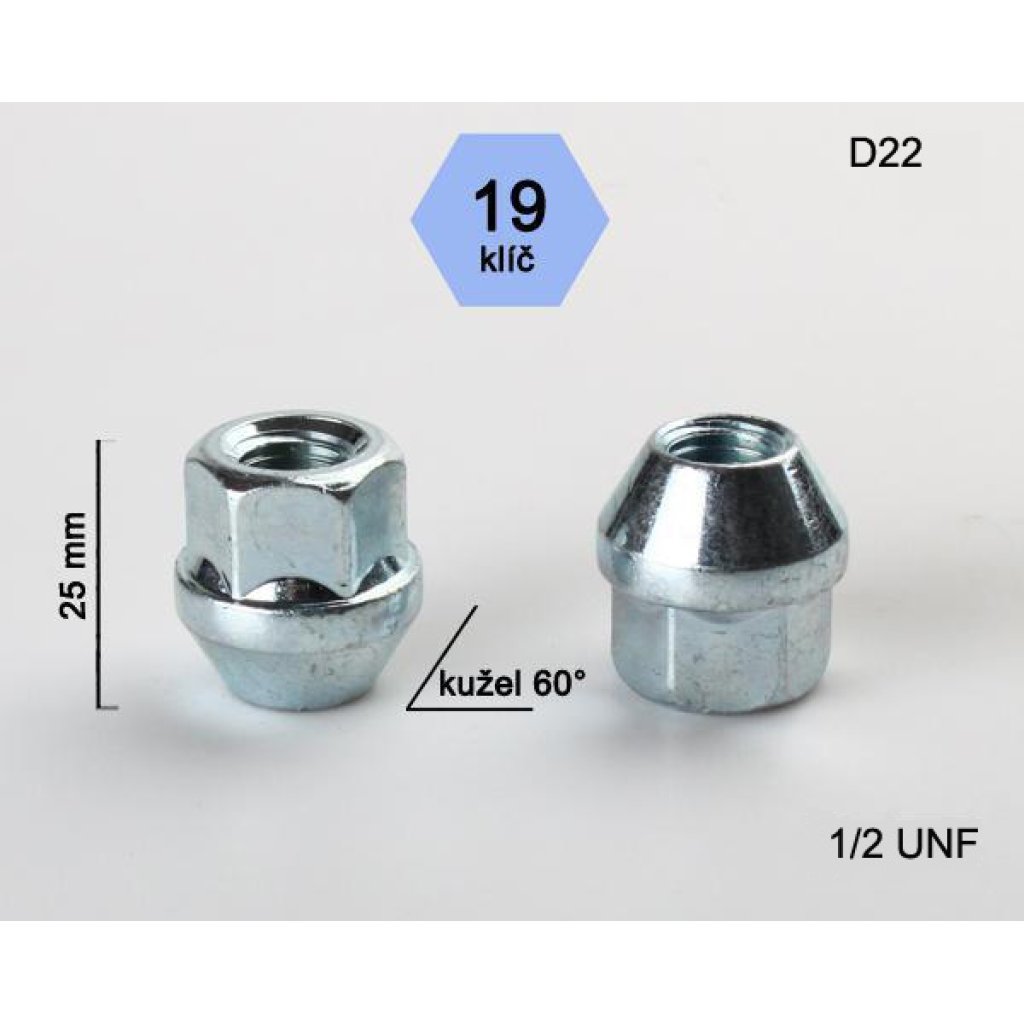 Kolová matice 1/2 UNF kužel otevřená, klíč 19 (D22) výška 25mm