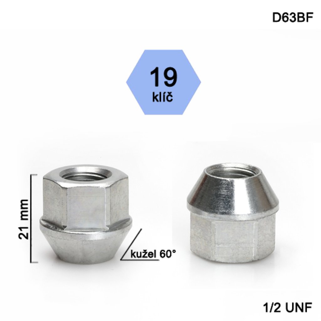 Kolová matice 1/2 UNF kužel otevřená, klíč 19 (D63BF)(DE34/S) výška 21mm