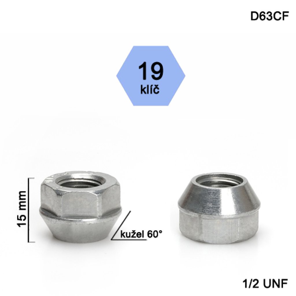Kolová matice 1/2 UNF kužel otevřená, klíč 19 (D63CF)(DE35/S) výška 15mm