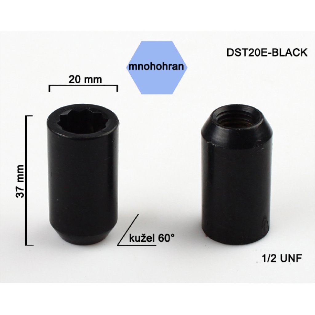 Kolová matice 1/2 UNF kužel s vnitřním mnohohranem (DST20E-BLACK) výška 37, hlava 20mm