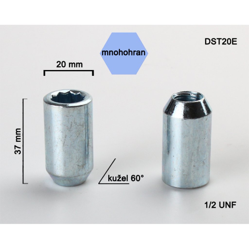 Kolová matice 1/2 UNF kužel s vnitřním mnohohranem (DST20E) výška 37, vnější průměr 20mm