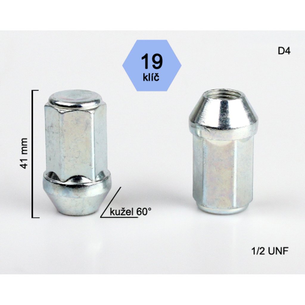 Kolová matice 1/2 UNF kužel zavřená prodloužená, klíč 19 (D4) výška 41mm
