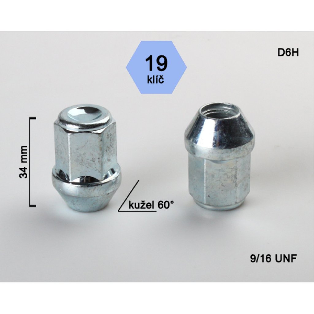 Kolová matice 9/16 UNF kužel zavřená, klíč 19mm (D6H) výška 34mm