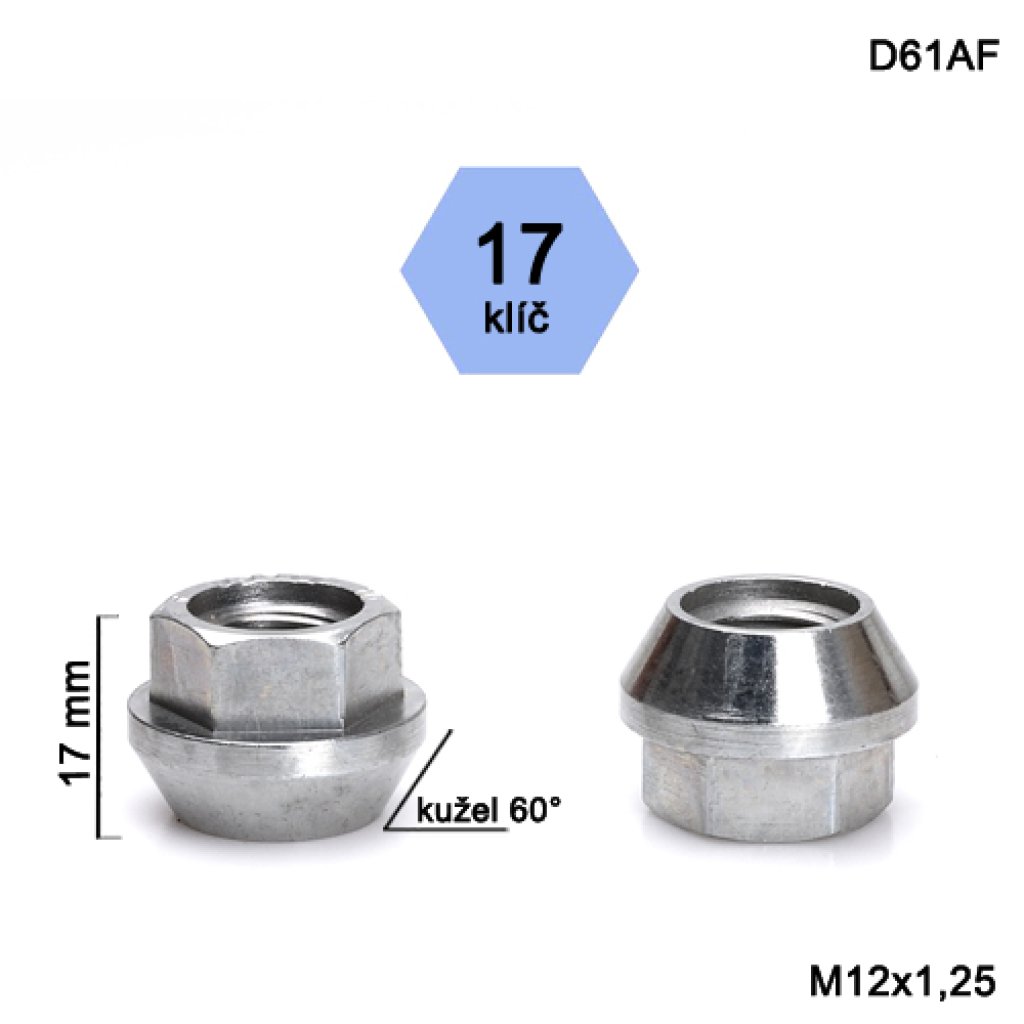 Kolová matice M12x1,25 kužel otevřená, klíč 17 (D61AF) výška 17mm